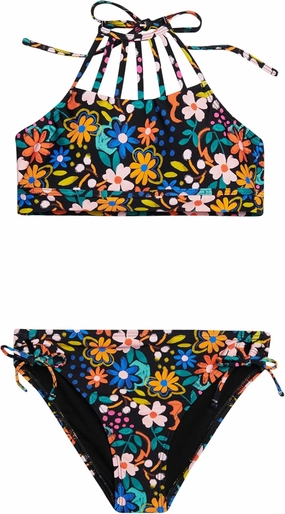 Hobie Girls High Neck Halter Top and Side Tie Bikini Bottom Set