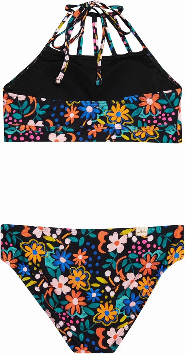 Hobie Girls High Neck Halter Top and Side Tie Bikini Bottom Set