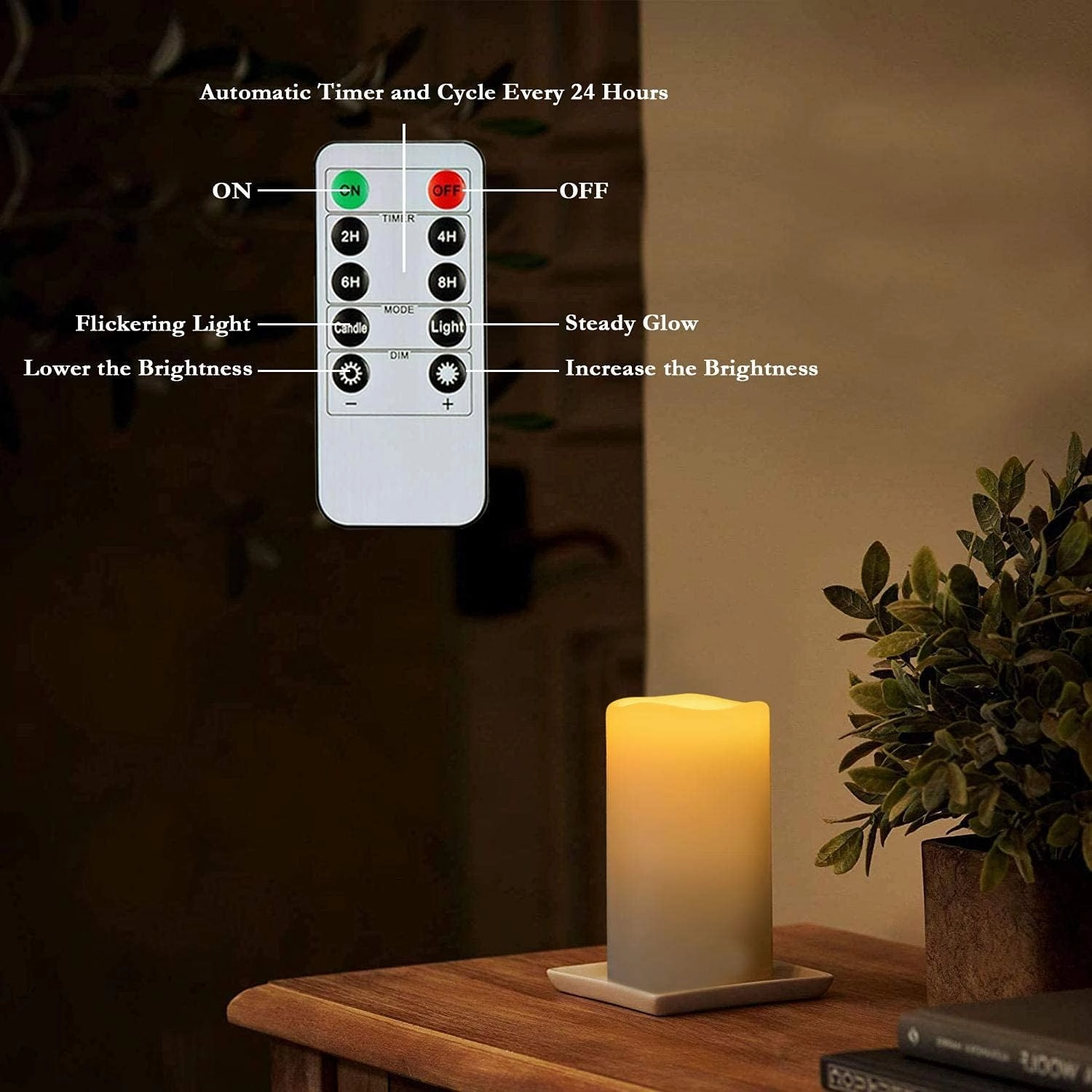 Homemory 4" x 6" Large Waterproof Outdoor Flameless Candles, Battery Operated Flickering LED Pillar Candles with Remote and Timers for Indoor Outdoor Lanterns, Long Lasting, Dark Ivory, Set of 2