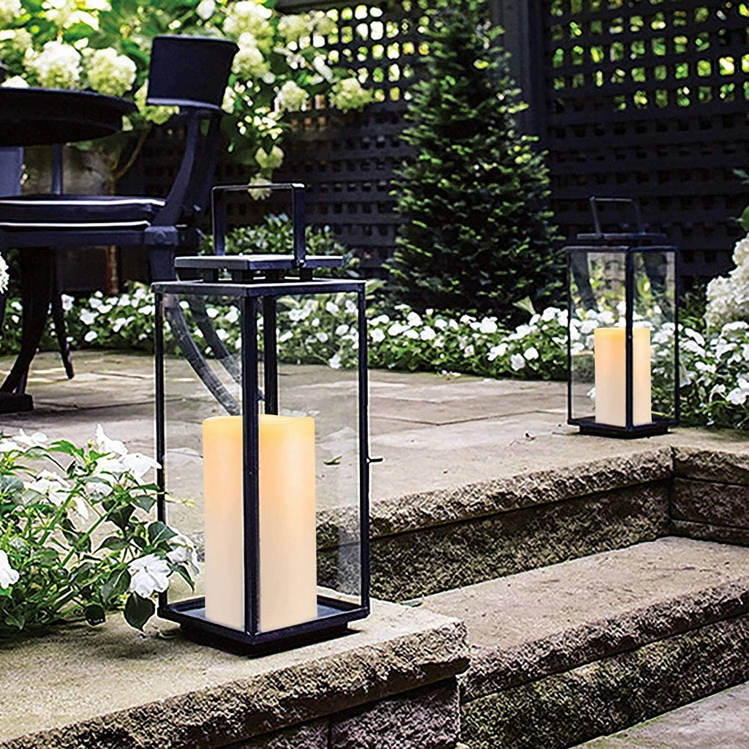 Homemory 4" x 6" Large Waterproof Outdoor Flameless Candles, Battery Operated Flickering LED Pillar Candles with Remote and Timers for Indoor Outdoor Lanterns, Long Lasting, Dark Ivory, Set of 2