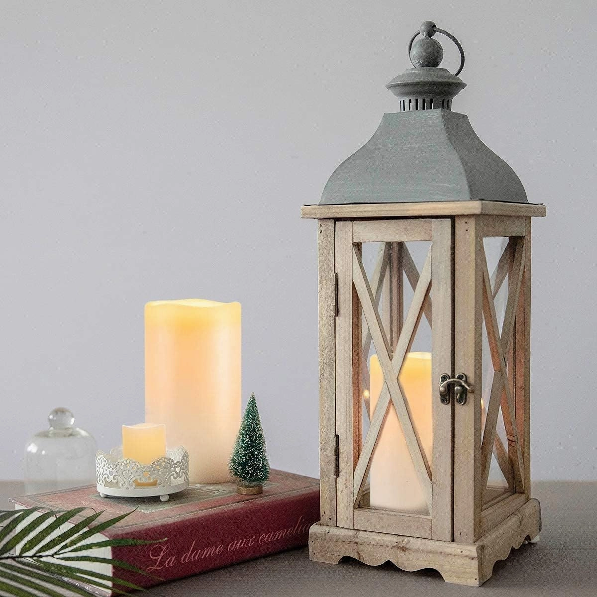 Homemory 4" x 6" Large Waterproof Outdoor Flameless Candles, Battery Operated Flickering LED Pillar Candles with Remote and Timers for Indoor Outdoor Lanterns, Long Lasting, Dark Ivory, Set of 2