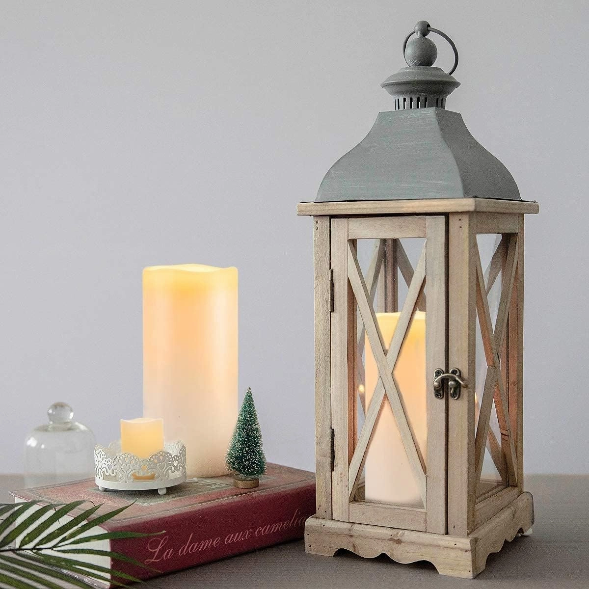 Homemory 4" x 8" Waterproof Outdoor Flameless Candles, Battery Operated Flickering LED Pillar Candles with Remote and Timers for Indoor Outdoor Lanterns, Long Lasting, Large, Dark Ivory, Set of 2