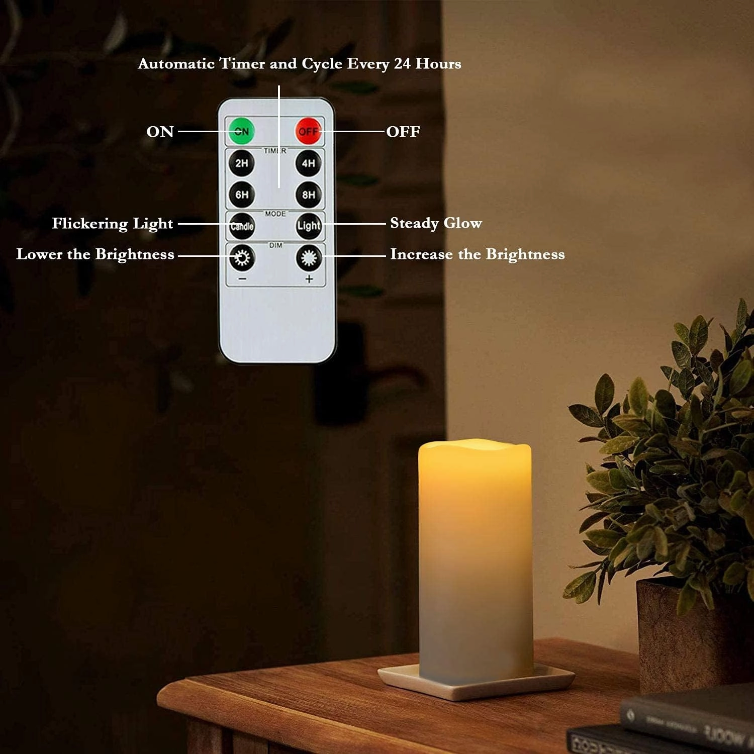 Homemory 4" x 8" Waterproof Outdoor Flameless Candles, Battery Operated Flickering LED Pillar Candles with Remote and Timers for Indoor Outdoor Lanterns, Long Lasting, Large, Dark Ivory, Set of 2