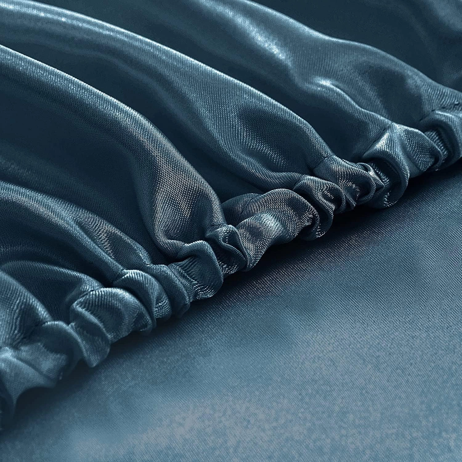 Homiest 4pcs Extra Deep Pocket Satin Sheets King Size Bed Set, 18-24 Inch Deep Pocket Bed Sheets Deep Sea Blue Satin Sheet Set, Silky Satin Bedding Set Soft Fitted Sheet Set Fits Ultra Deep Mattress