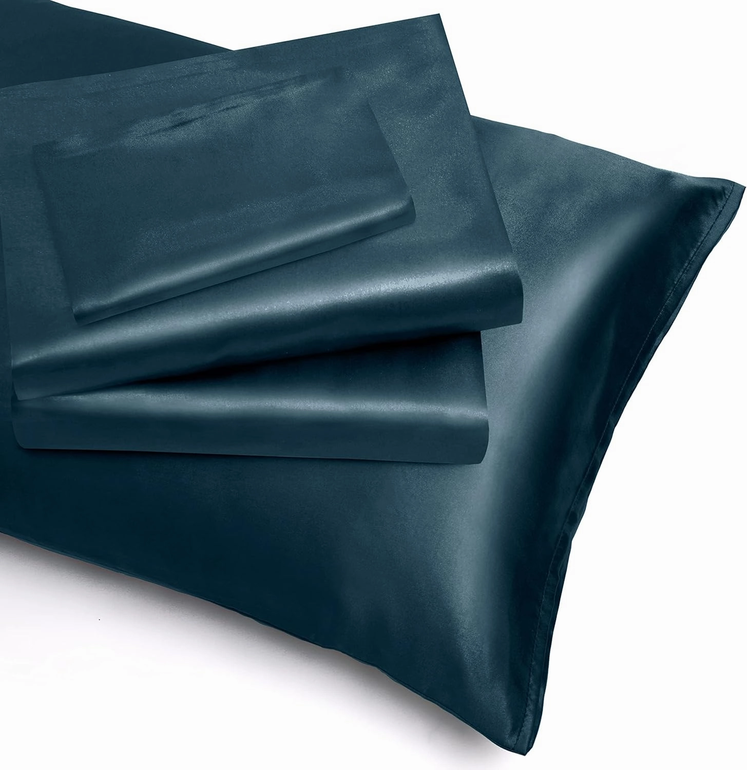 Homiest 4pcs Extra Deep Pocket Satin Sheets King Size Bed Set, 18-24 Inch Deep Pocket Bed Sheets Deep Sea Blue Satin Sheet Set, Silky Satin Bedding Set Soft Fitted Sheet Set Fits Ultra Deep Mattress