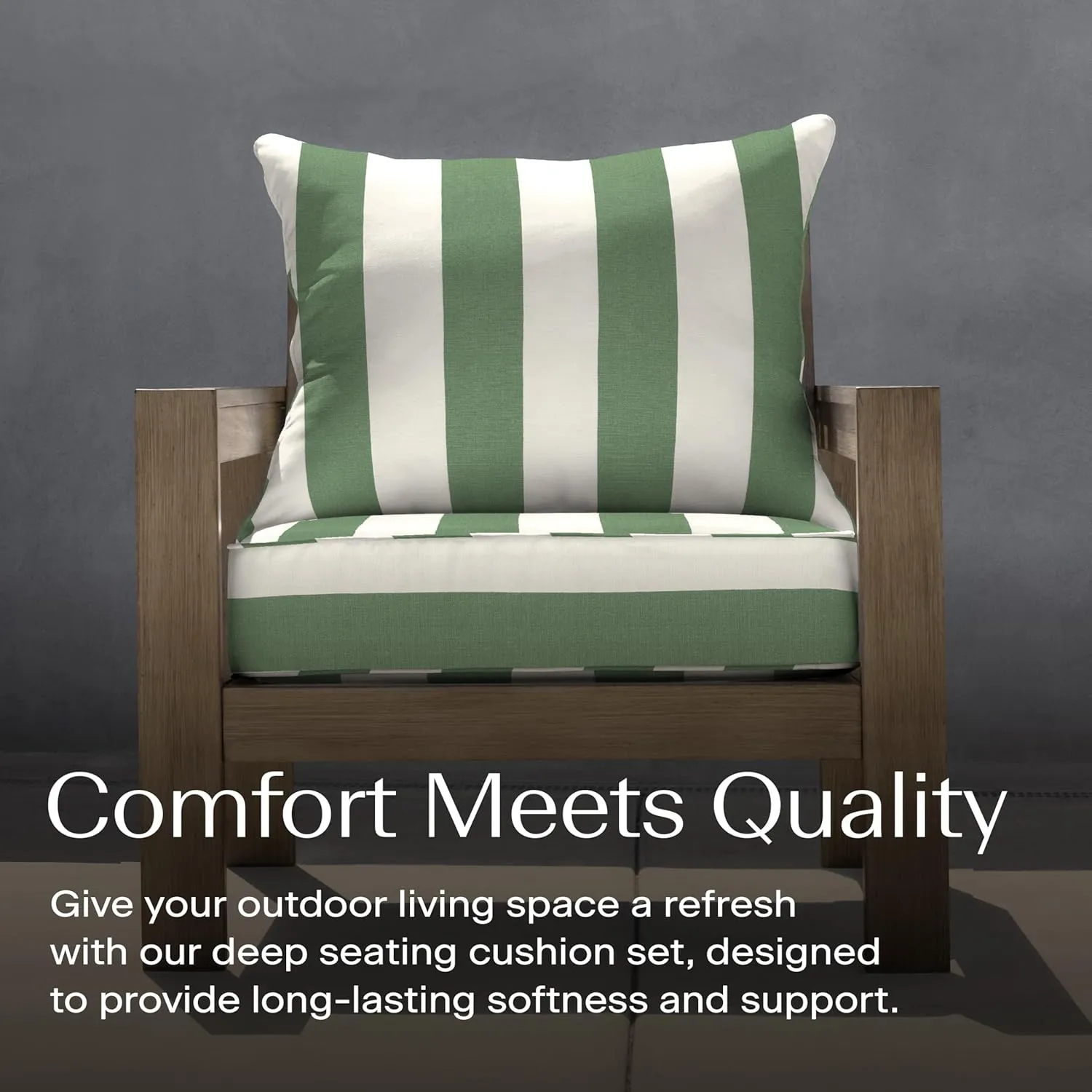 Honeycomb Outdoor Deep Seat, 24" W x 23" D, Cabana Stripe Green & Cream Outdoor Chair Cushion