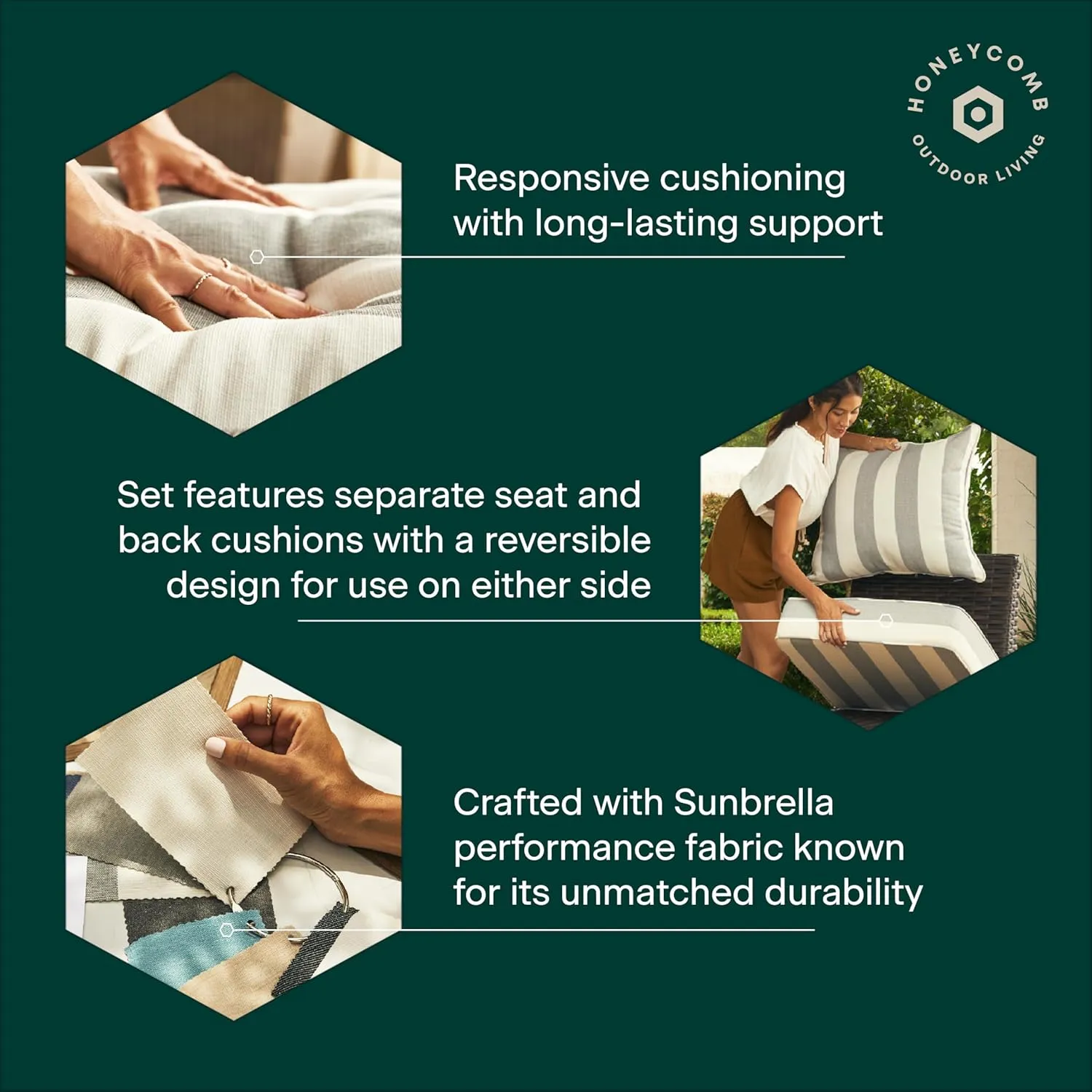 Honeycomb Outdoor Deep Seat, 24" W x 23" D, Cabana Stripe Green & Cream Outdoor Chair Cushion