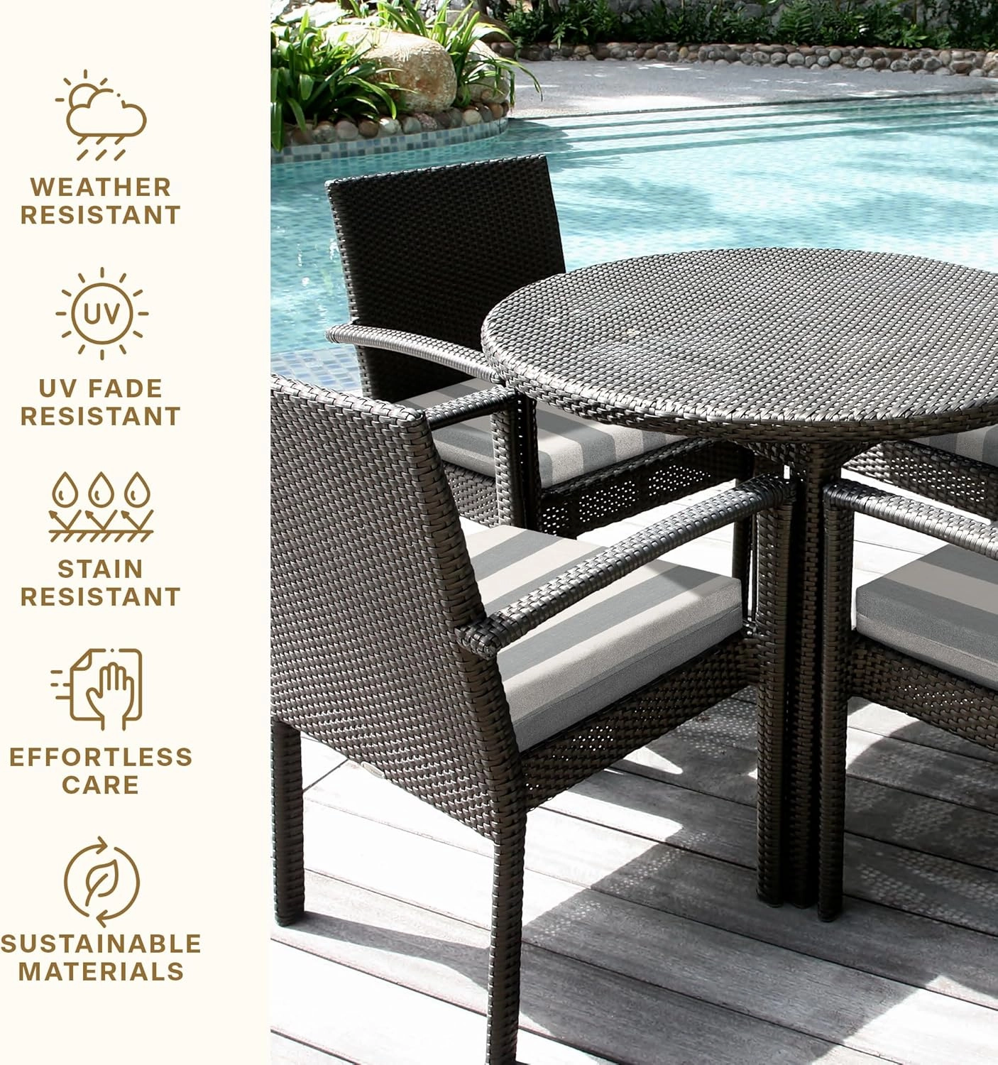 Honeycomb Outdoor Cushion Set 20" x 20", Cabana Stripe Stone Grey Dining Patio Cushions