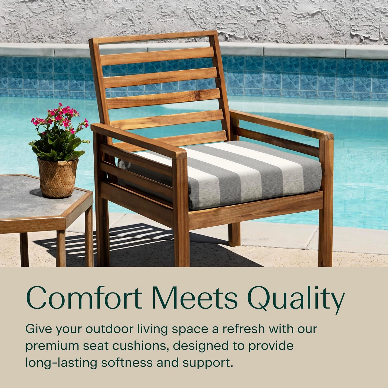 Honeycomb Outdoor Cushion Set 20" x 20", Cabana Stripe Stone Grey Dining Patio Cushions