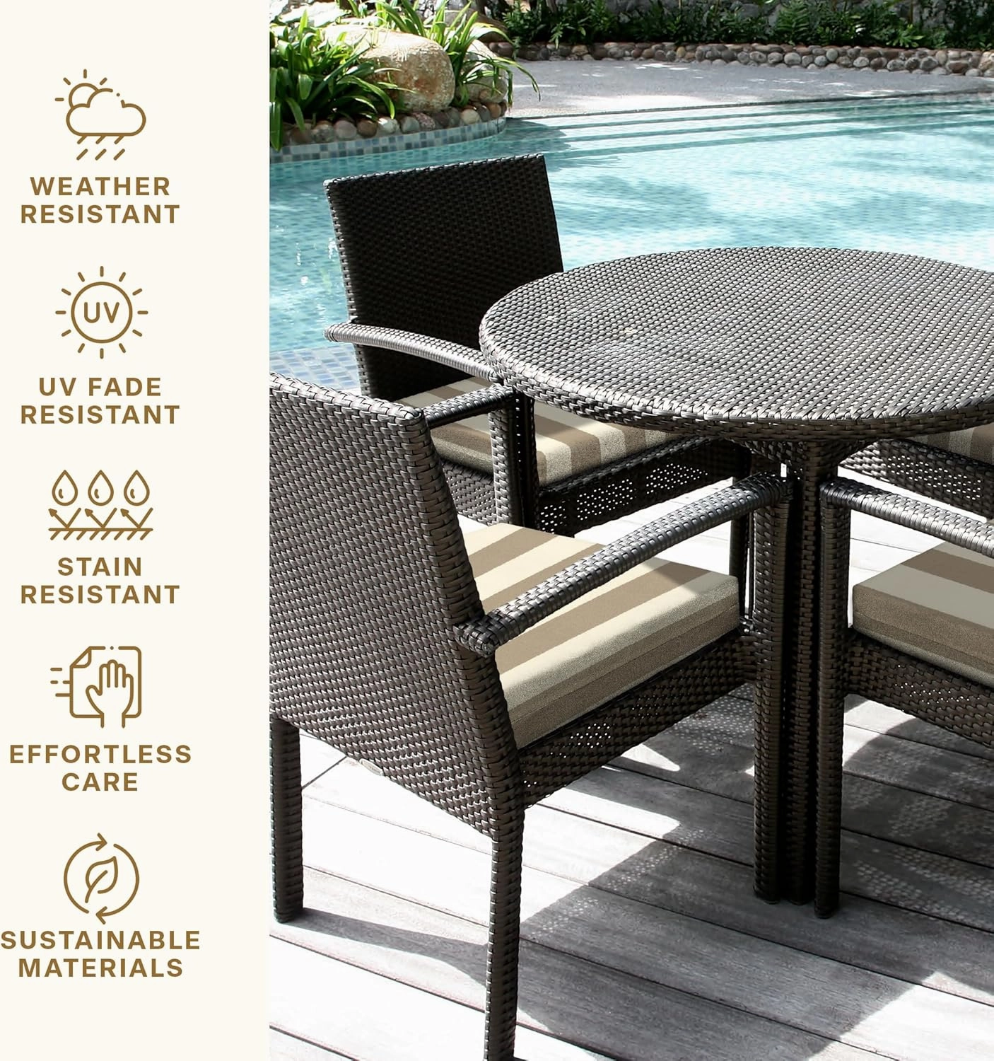 Honeycomb Outdoor Cushion Set 20" x 20", Cabana Stripe Tan Dining Patio Cushions