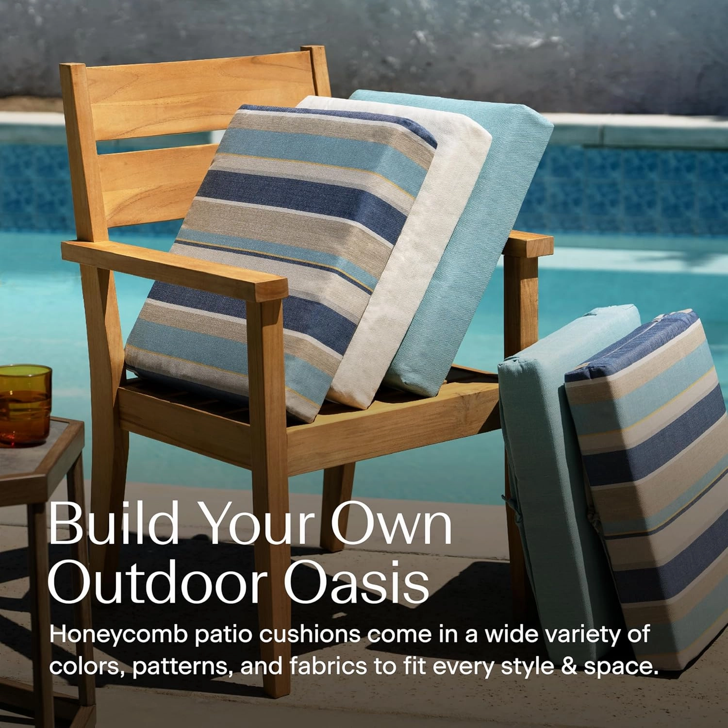 Honeycomb Outdoor Cushion Set 20" x 20", Cabana Stripe Tan Dining Patio Cushions