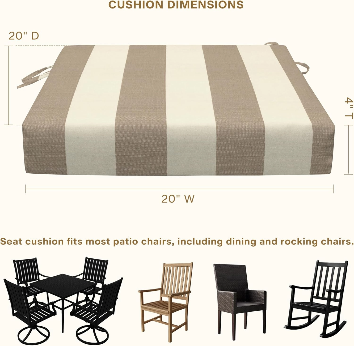 Honeycomb Outdoor Cushion Set 20" x 20", Cabana Stripe Tan Dining Patio Cushions