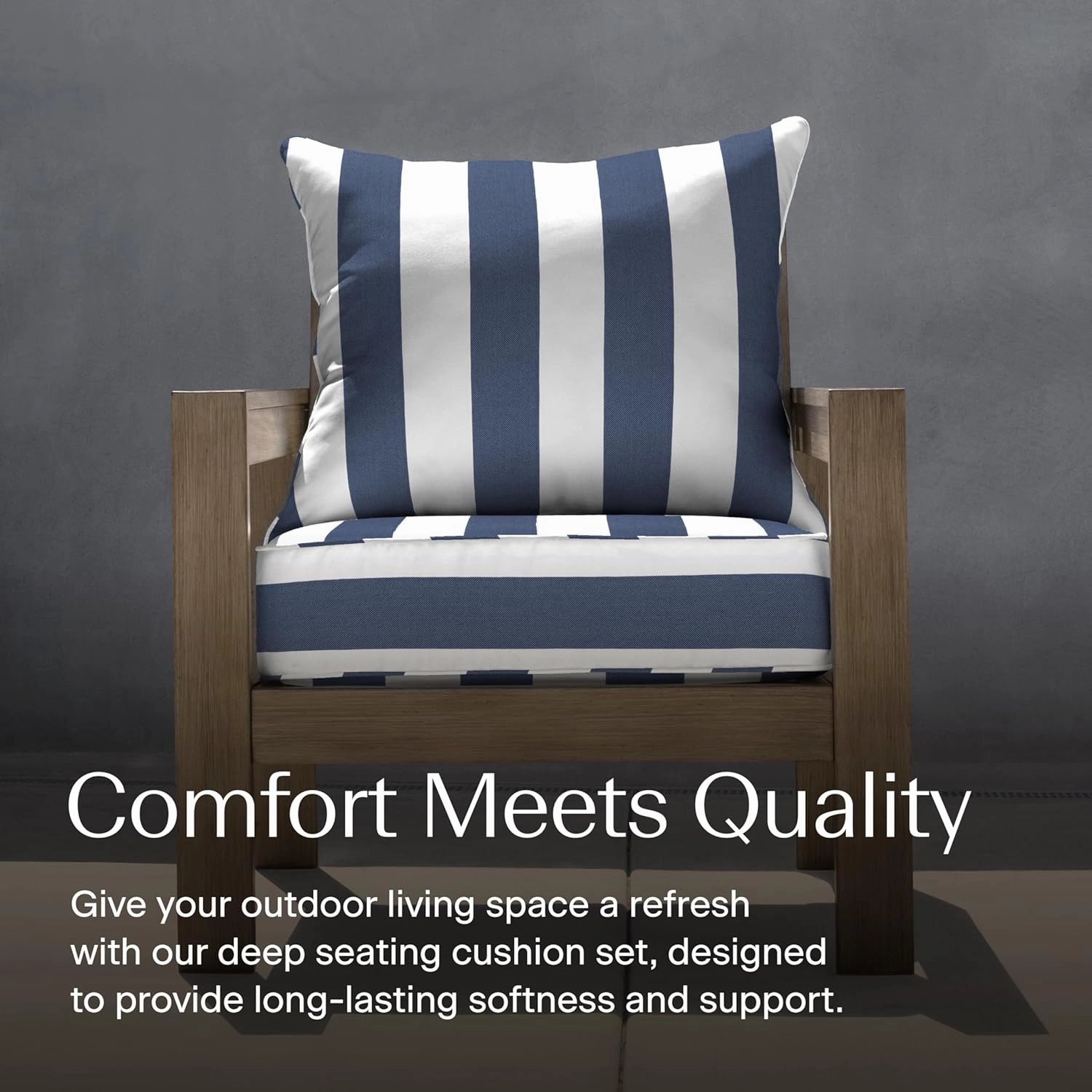 Honeycomb Outdoor Deep Seat, 24" W x 23" D, Cabana Stripe Blue & White Outdoor Chair Cushion