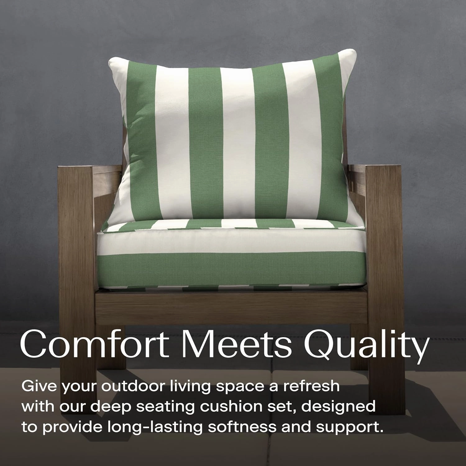 Honeycomb Outdoor Deep Seat, 24" W x 23" D, Cabana Stripe Green & Cream Outdoor Chair Cushion