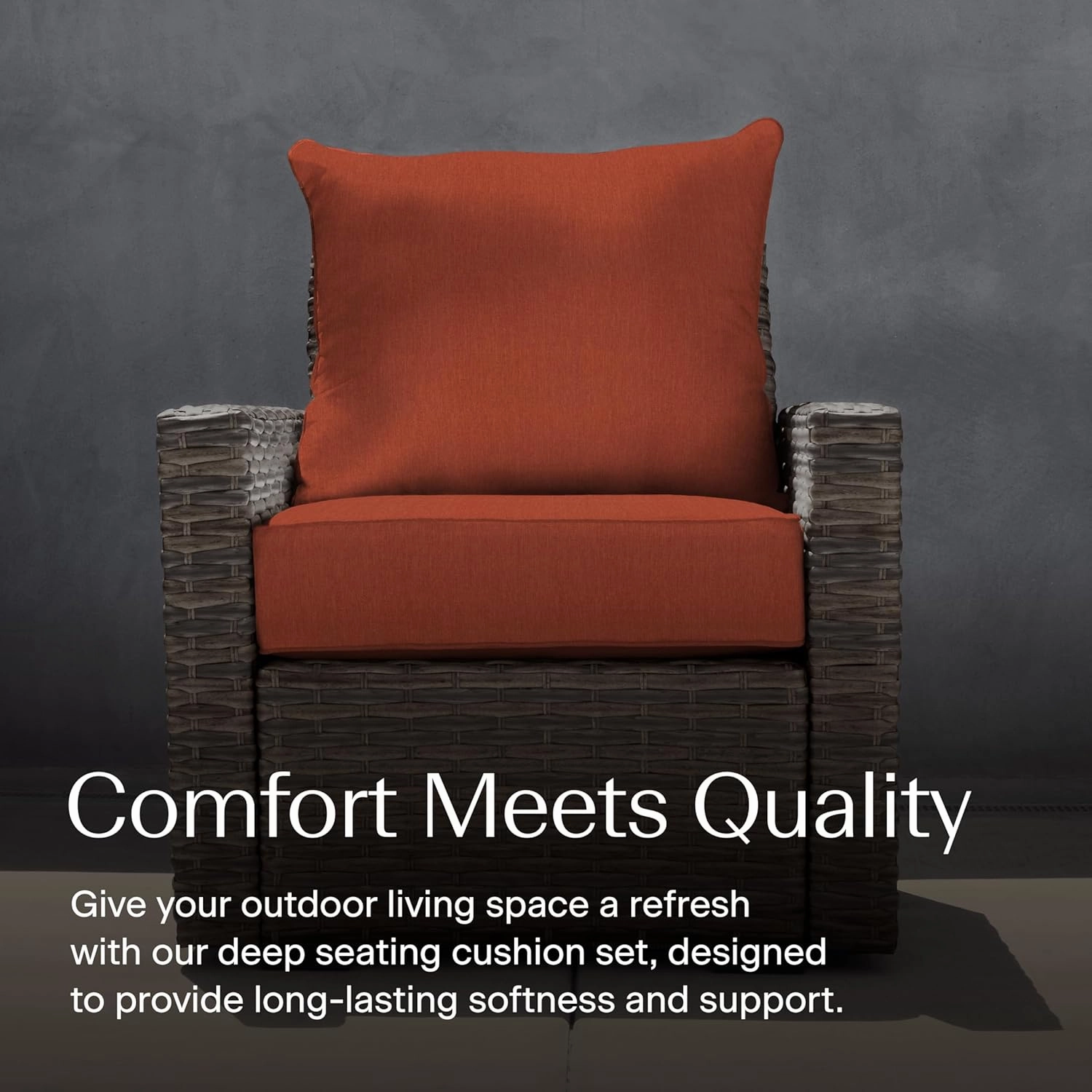 Honeycomb Outdoor Deep Seat, 24" W x 23" D, Textured Solid Terracotta Outdoor Chair Cushion