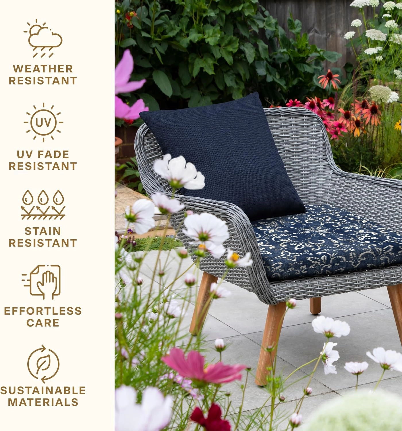 Honeycomb Outdoor Universal Seat Cushion Set, 18" x 17.5", Boheme Indigo Outdoor Chair Cushions