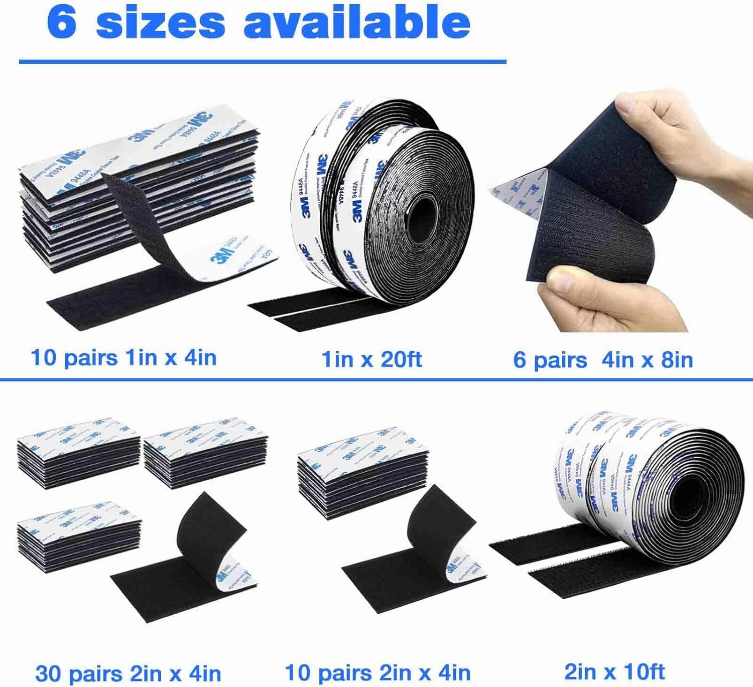 Hook and Loop Tape 2in x 4in 30 Pairs, Slef Adhesive Interlocking Strip, Mounting Tape Heavy Duty Adhesion, Picture Hanging Strips Fastener, Double Sided Carpet & Rug Fixation