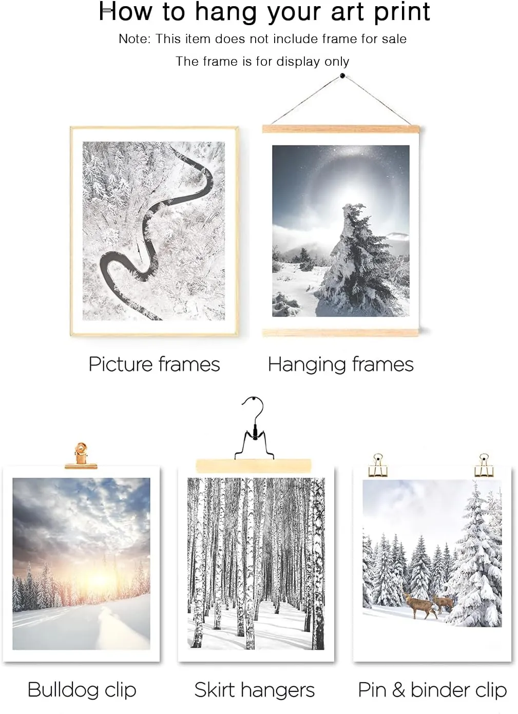 HoozGee Winter Wall Art Prints Set of 6 Canvas Print Artwork Sun Poster Ice Lake Snow Forest Frost Deer Pictures Photography Photo Bedroom Art Wall Decor (11"x14" UNFRAMED, Winter Art)