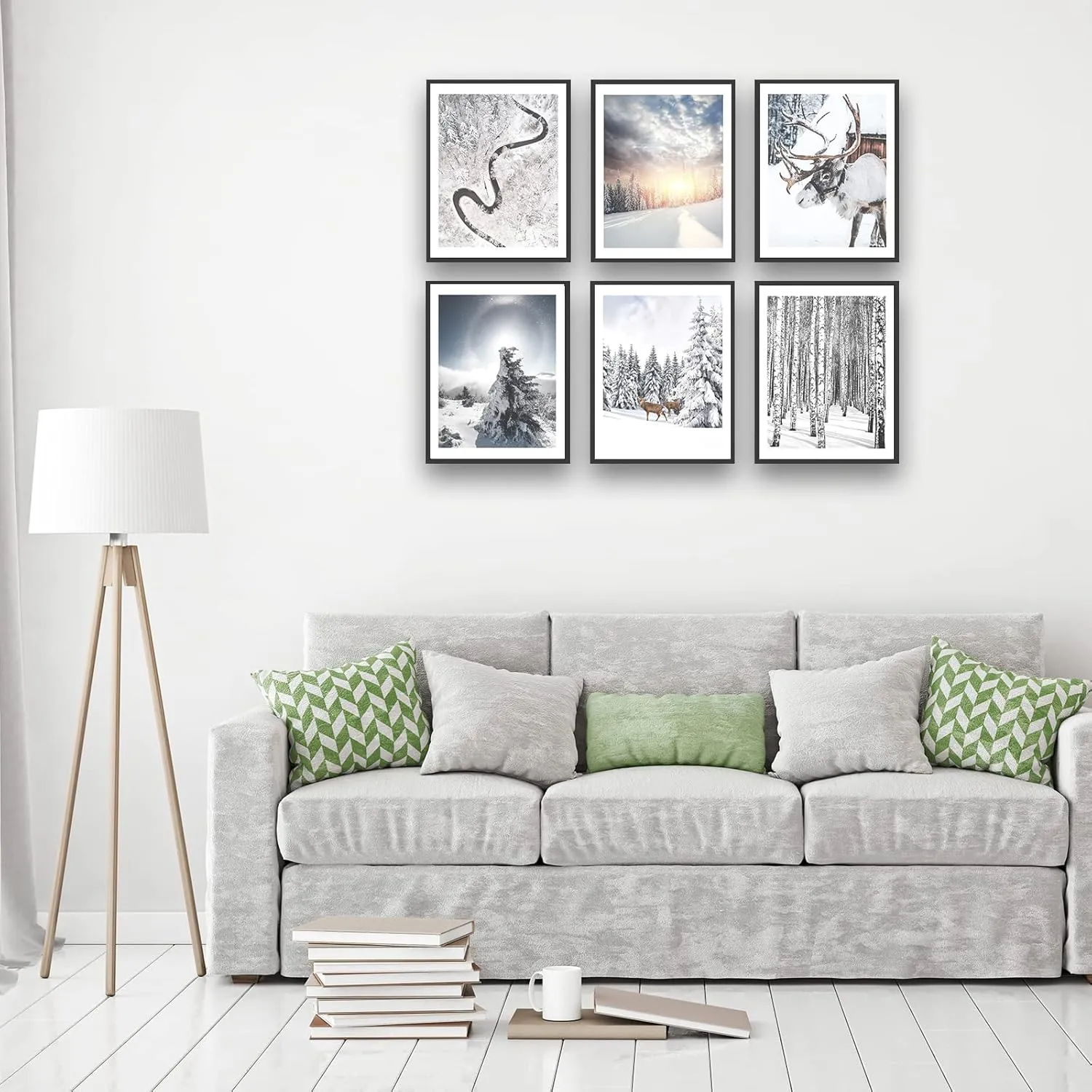 HoozGee Winter Wall Art Prints Set of 6 Canvas Print Artwork Sun Poster Ice Lake Snow Forest Frost Deer Pictures Photography Photo Bedroom Art Wall Decor (11"x14" UNFRAMED, Winter Art)