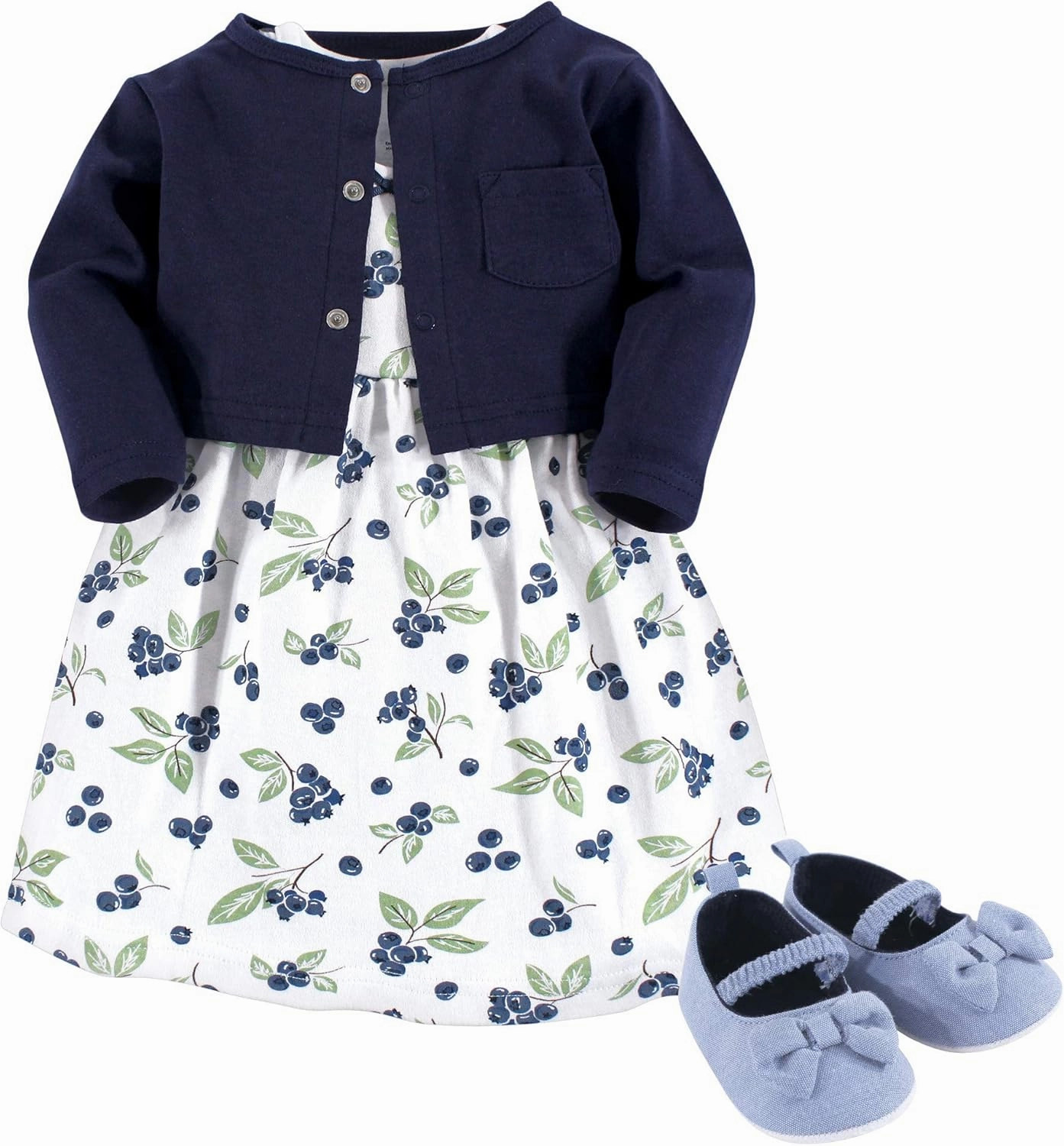Hudson Baby baby-girls Cotton Dress, Cardigan and Shoe Set
