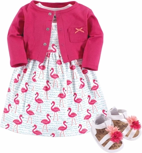 Hudson Baby baby-girls Cotton Dress, Cardigan and Shoe Set