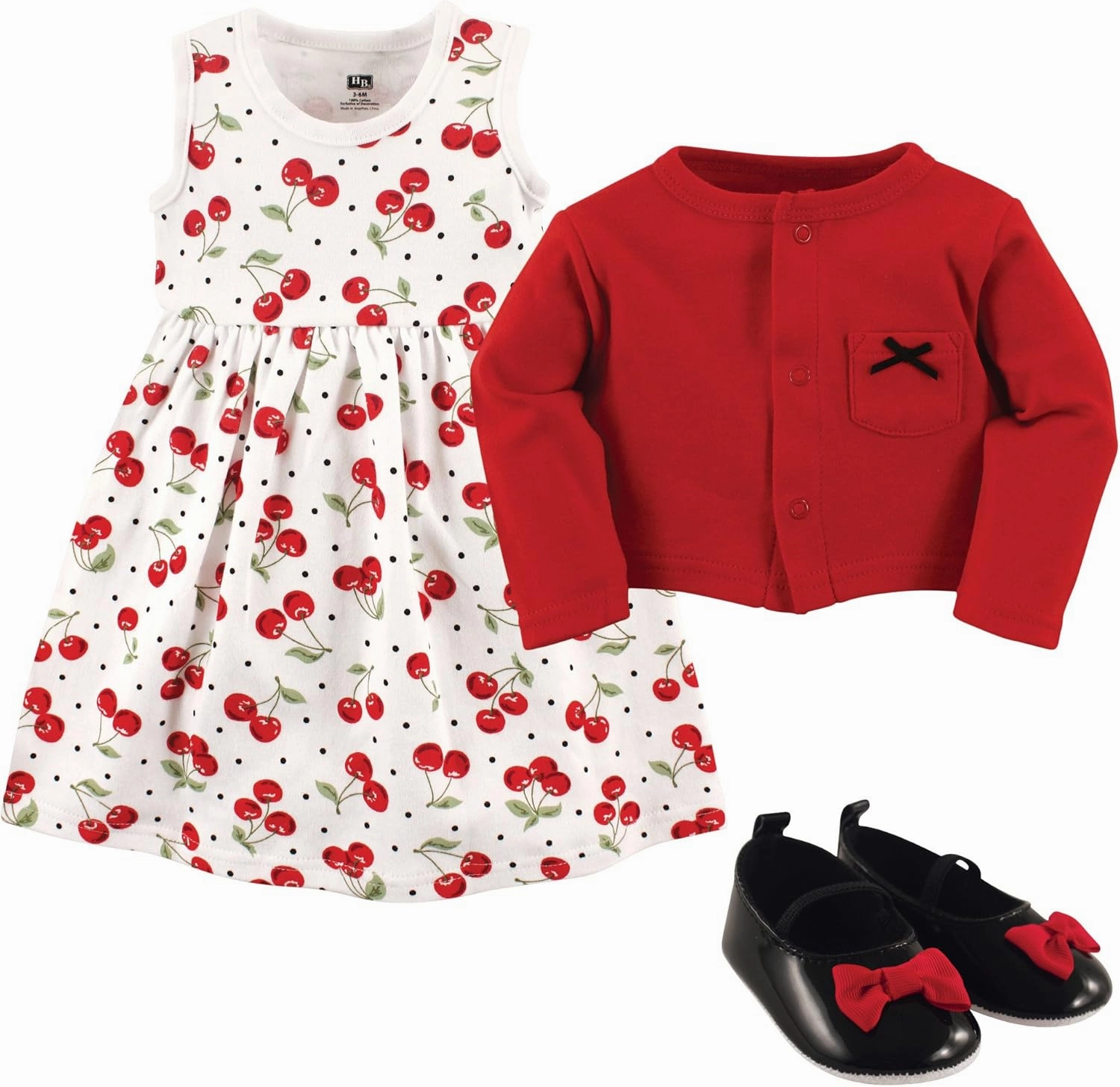 Hudson Baby baby-girls Cotton Dress, Cardigan and Shoe Set
