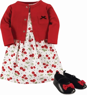Hudson Baby baby-girls Cotton Dress, Cardigan and Shoe Set