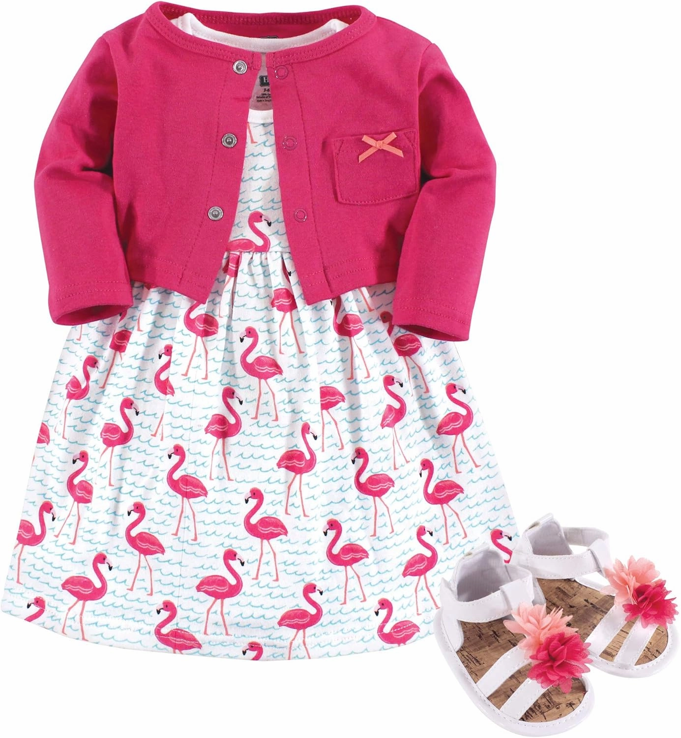 Hudson Baby baby-girls Cotton Dress, Cardigan and Shoe Set