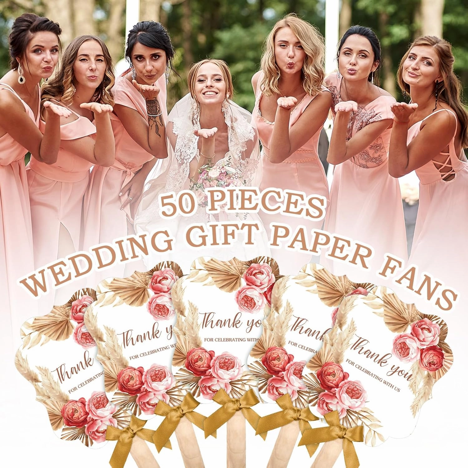 Huwena 50 Sets Wedding Fans for Guests Thank You for Celebrating with Us Fans Hand Fans Handheld Folded Fan Baby Shower Favors for Bridal Bridesmaid Gift Church Dancing(Yellow,Bohemia)