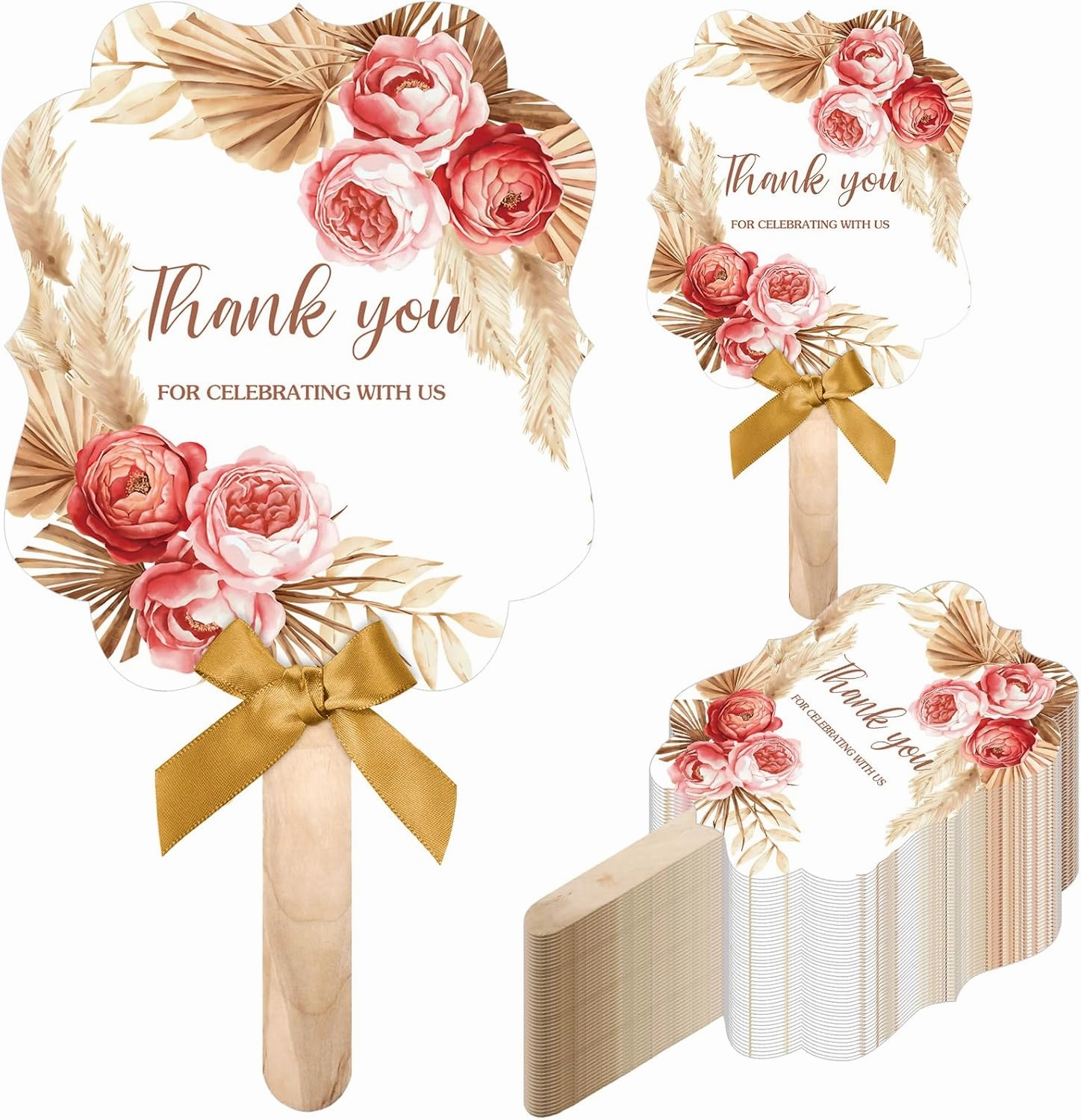 Huwena 50 Sets Wedding Fans for Guests Thank You for Celebrating with Us Fans Hand Fans Handheld Folded Fan Baby Shower Favors for Bridal Bridesmaid Gift Church Dancing(Yellow,Bohemia)
