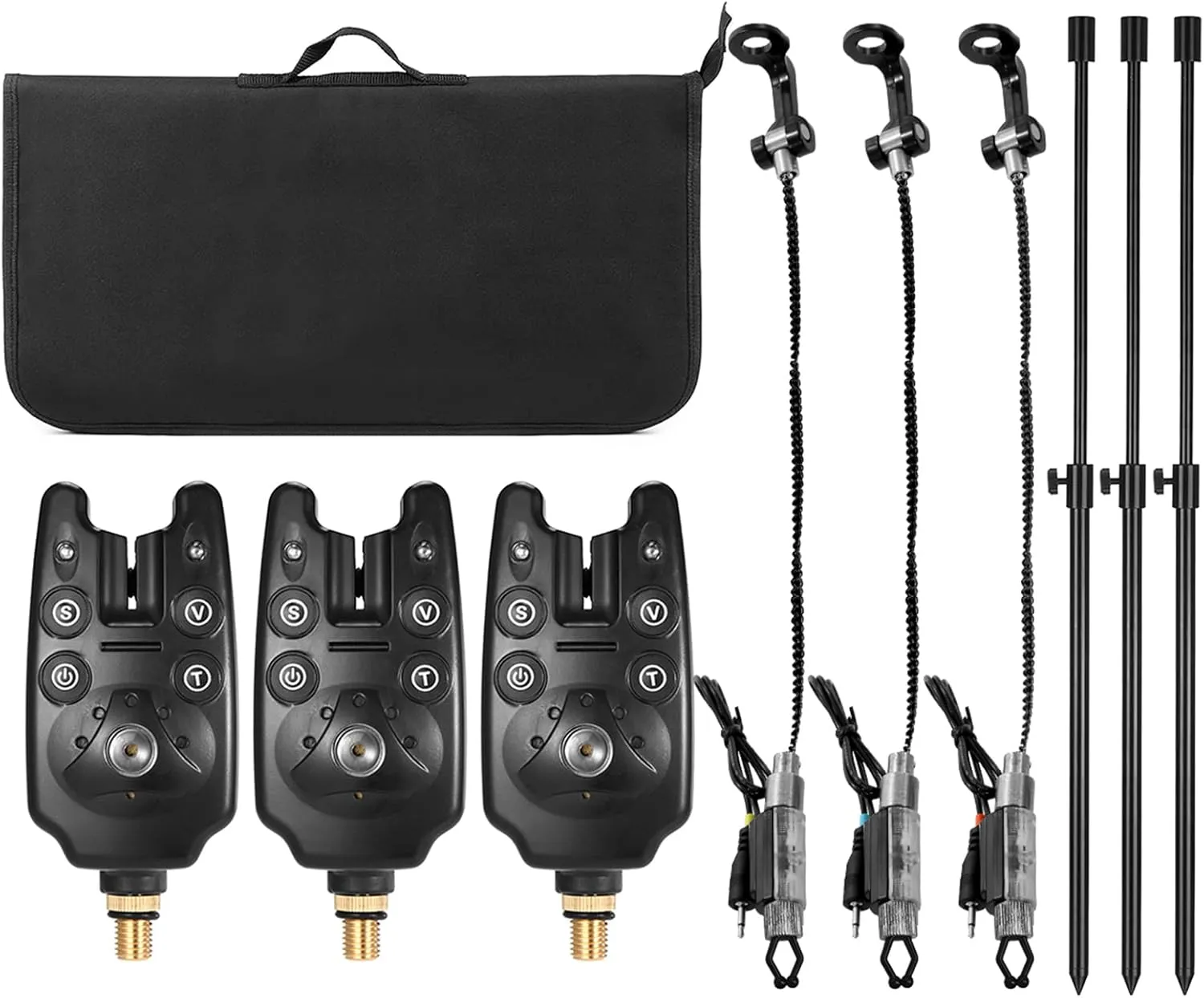 HXBER Fishing Bite Alarms Fishing s s Set with Padded Fishing Tool Bag