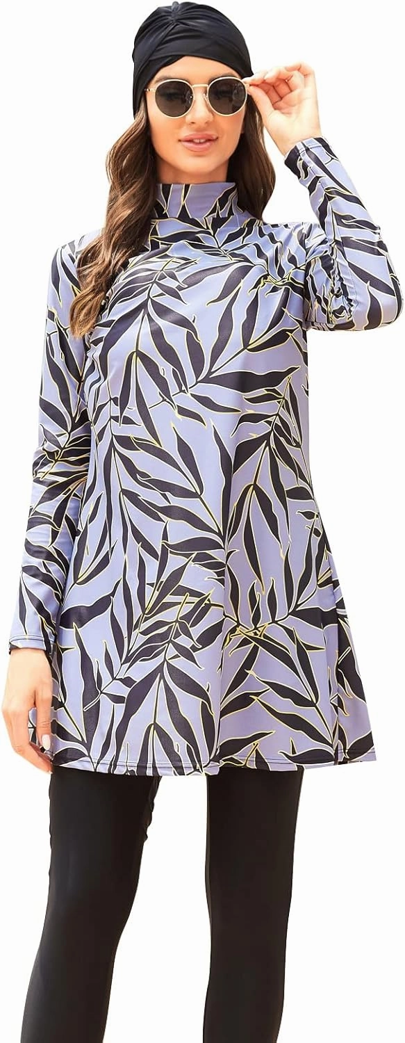 IBAKOM Modest Swimsuit for Women Islamic Long Sleeve Bathing Suit Full Body Muslin Burkini Rash Guard Set with Swim Hijab
