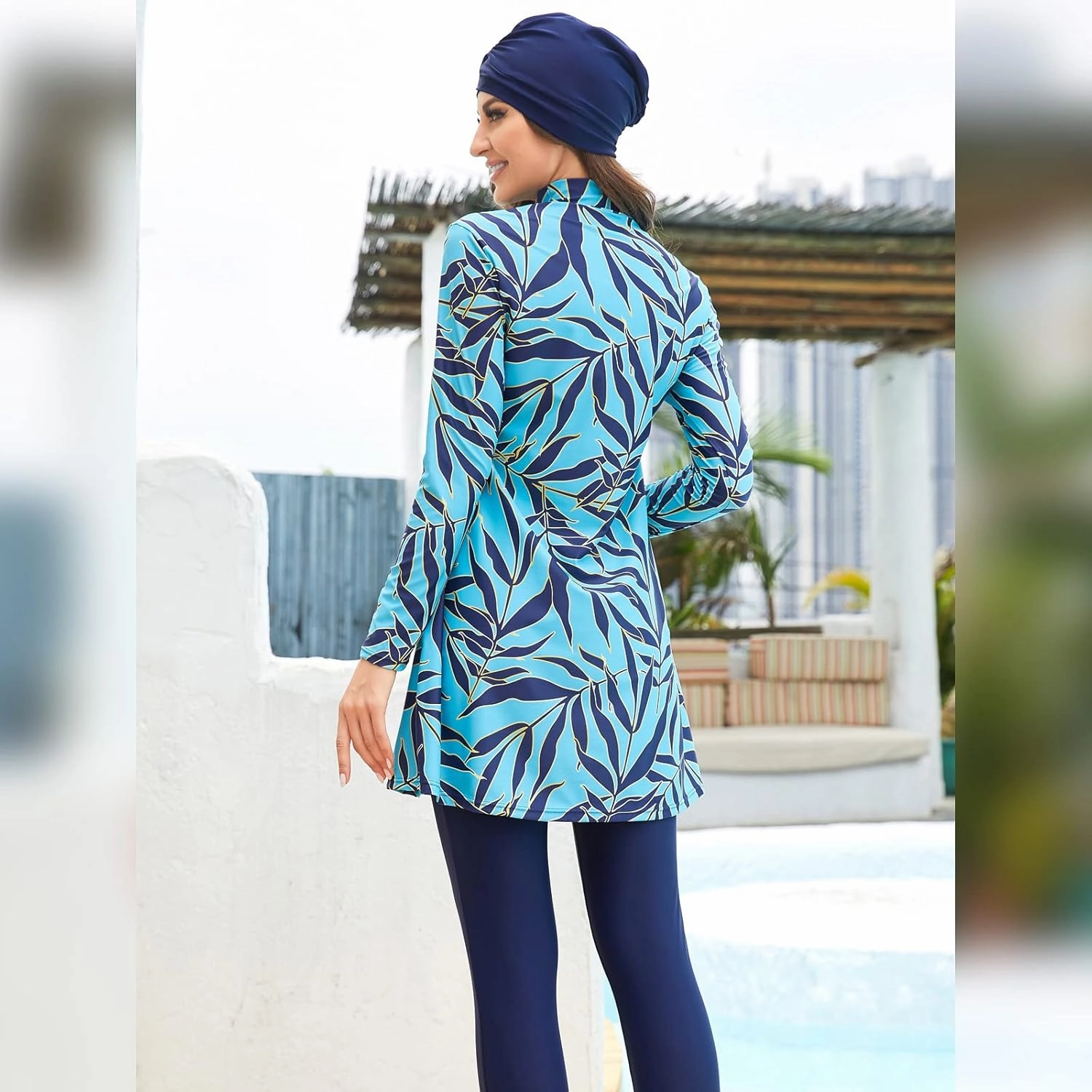 IBAKOM Modest Swimsuit for Women Islamic Long Sleeve Bathing Suit Full Body Muslin Burkini Rash Guard Set with Swim Hijab