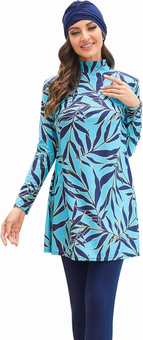 IBAKOM Modest Swimsuit for Women Islamic Long Sleeve Bathing Suit Full Body Muslin Burkini Rash Guard Set with Swim Hijab