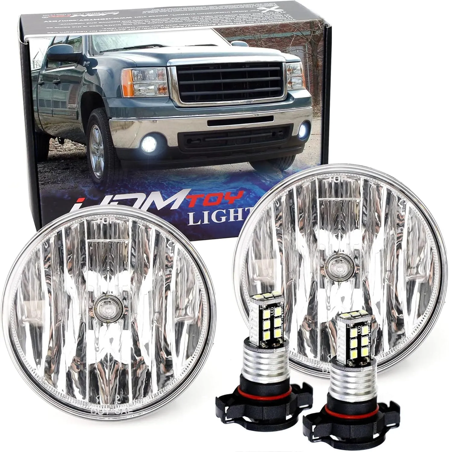 iJDMTOY OEM-Spec Clear Lens Fog Light Kit with 15-SMD Super Bright Xenon White LED Replacement Bulbs Compatible With 2007-2013 GMC Sierra 1500 2500 3500