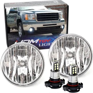 iJDMTOY OEM-Spec Clear Lens Fog Light Kit with 15-SMD Super Bright Xenon White LED Replacement Bulbs Compatible With 2007-2013 GMC Sierra 1500 2500 3500