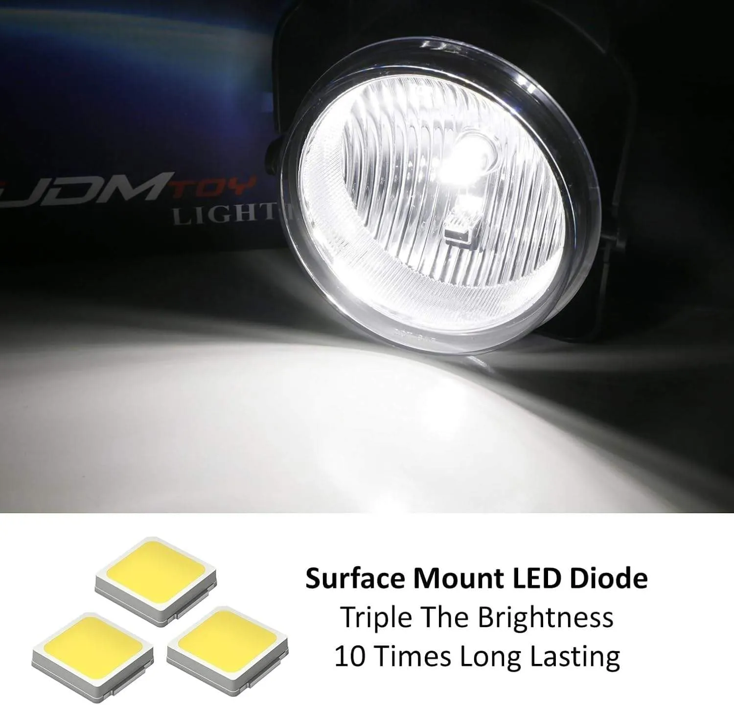 iJDMTOY OEM-Spec Clear Lens Fog Light Kit with 15-SMD Super Bright Xenon White LED Replacement Bulbs Compatible With 2007-2013 GMC Sierra 1500 2500 3500