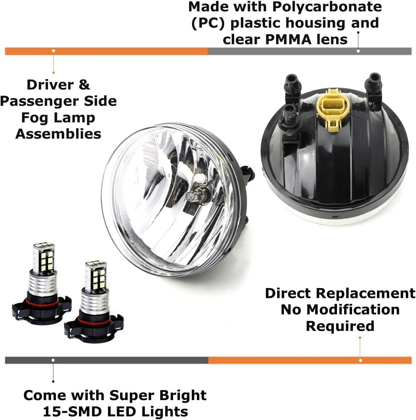 iJDMTOY OEM-Spec Clear Lens Fog Light Kit with 15-SMD Super Bright Xenon White LED Replacement Bulbs Compatible With 2007-2013 GMC Sierra 1500 2500 3500