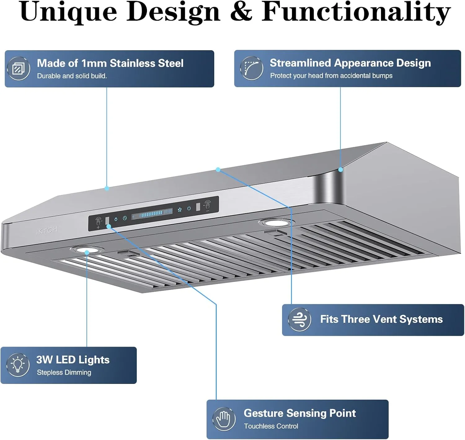 IKTCH 30 Inch Under Cabinet Range Hood, 900 CFM with 4-Speed Gesture Sensing & Touch Control, Stainless Steel Range Hood