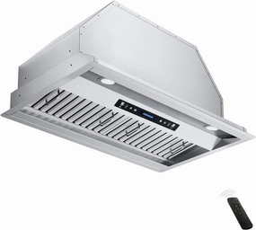 IKTCH 36 inch Built-in/Insert Range Hood 900 CFM, Ducted/Ductless Convertible Duct, Stainless Steel Kitchen Vent Hood with 2 Pcs Adjustable Lights and 3 Pcs Baffle Filters with Handlebar(IKB02-36'')