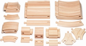 inc. Expansion Wooden Train Track Set, 54 Piece Hardwood Curved Tracks, Straight Tracks and Connectors for Railroad Crossing, Compatible with Thomas & Friends and All Major Brands