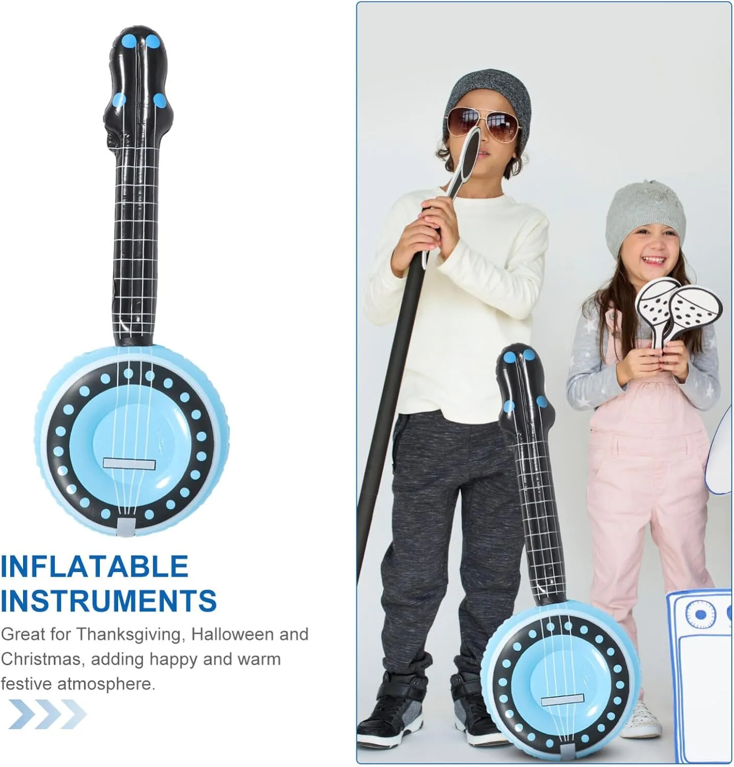 Inflatable Rock Star , 80s 90s Party Decorations Inflatable Banjo Musical Instrument Props Blow up Banjo for Rock and Roll Party Kids Party Supplies 3Pcs