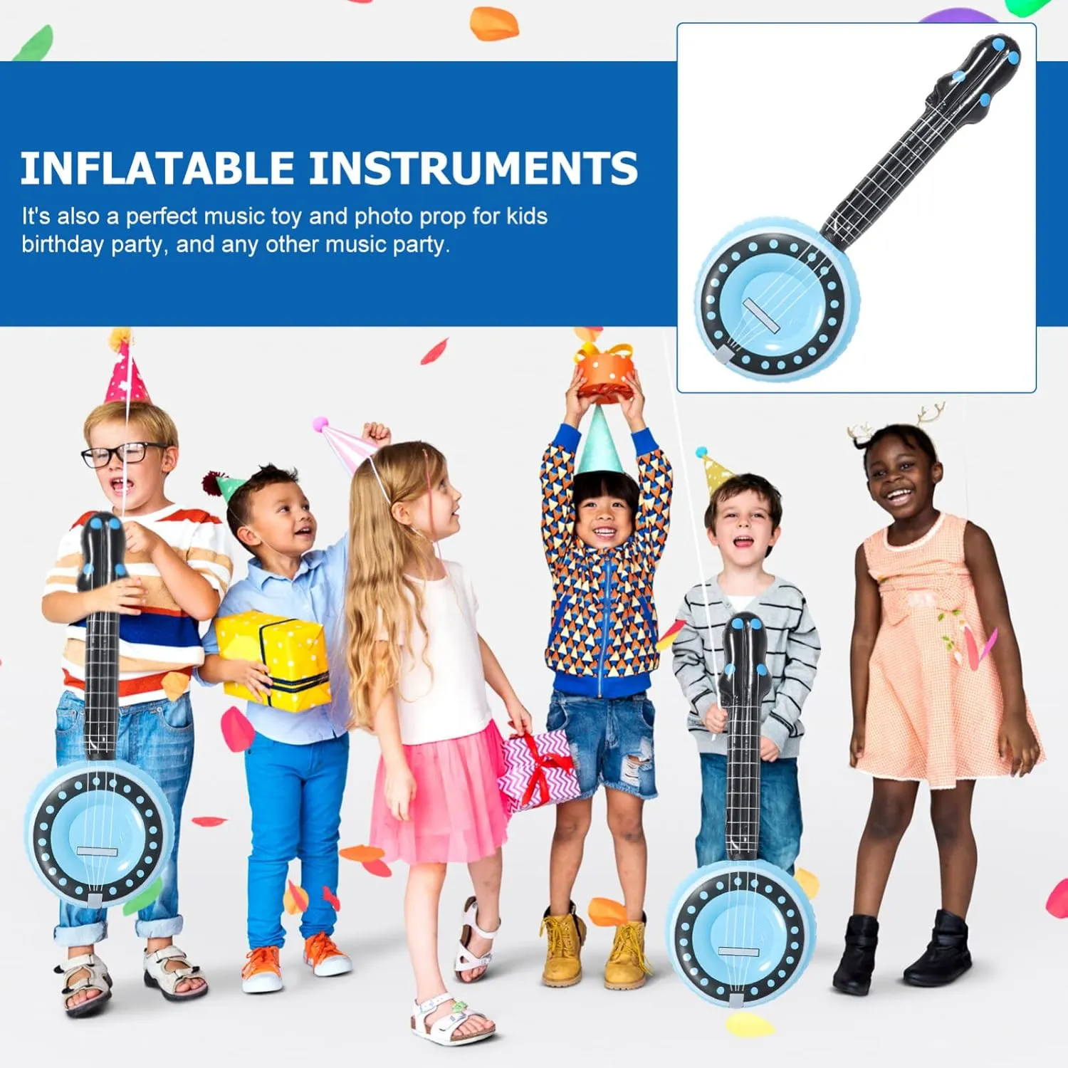 Inflatable Rock Star , 80s 90s Party Decorations Inflatable Banjo Musical Instrument Props Blow up Banjo for Rock and Roll Party Kids Party Supplies 3Pcs