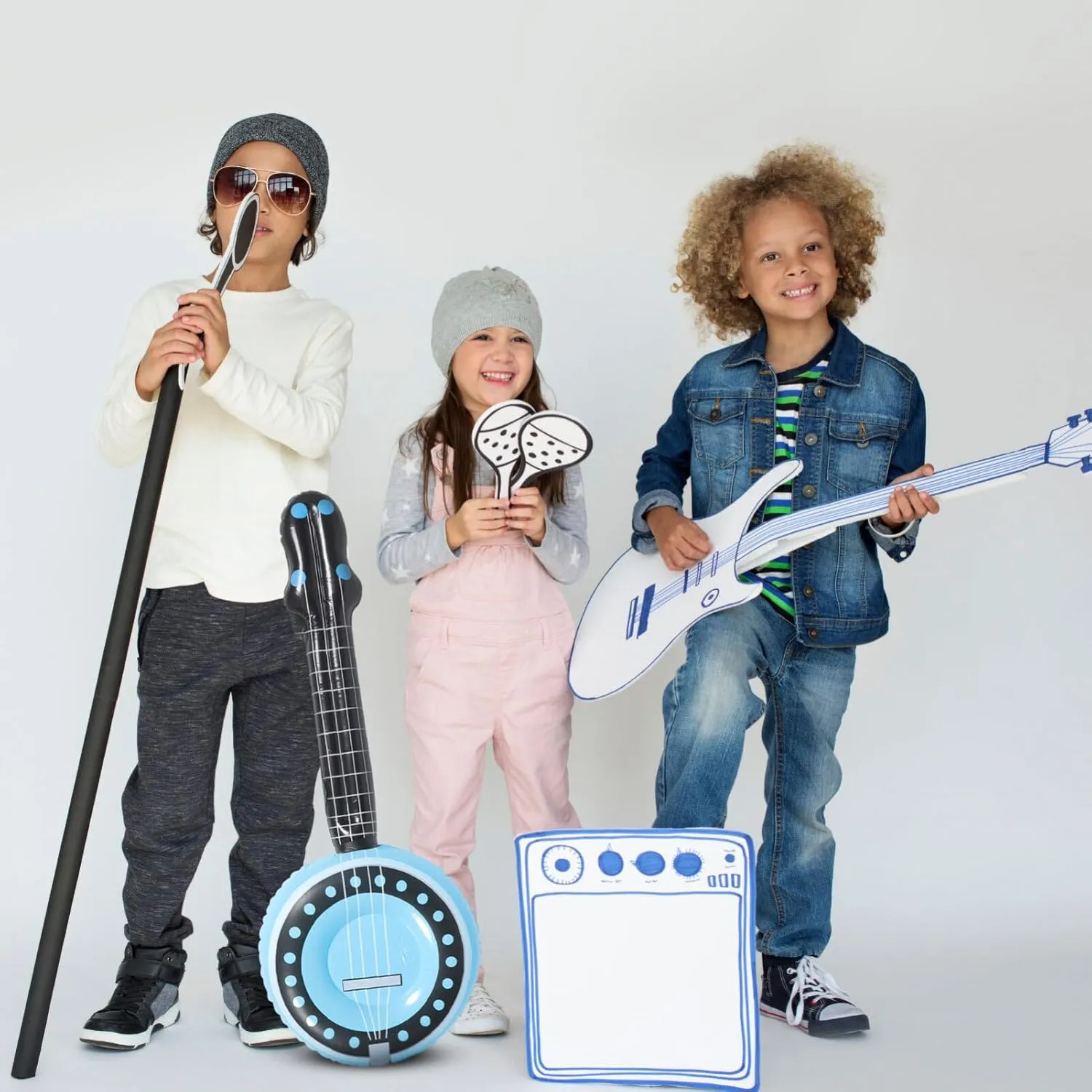 Inflatable Rock Star , 80s 90s Party Decorations Inflatable Banjo Musical Instrument Props Blow up Banjo for Rock and Roll Party Kids Party Supplies 3Pcs