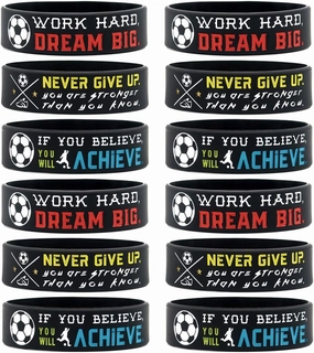 Inkstone (12-pack) Soccer Wristbands with Motivational Quotes - Wholesale Bulk Bracelets for Soccer Party - Unisex for Men Women
