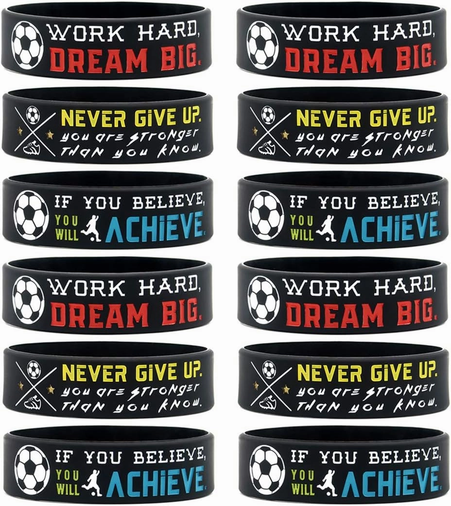 Inkstone (12-pack) Soccer Wristbands with Motivational Quotes - Wholesale Bulk Bracelets for Soccer Party - Unisex for Men Women