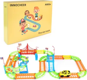 INNOCHEER Toy Aehicle Track Sets and Roadways and Accessories therefor, Construction Car and Flexible Track Playset Create A Engineering Road Games