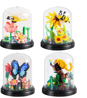 Insect Flowers Collection Building Toy Set with Dust Cover, Flower Plants Bug Botanical Set for Nature Decor, Bug Building Office Home Decorative, Plant Decor Birthday Gift for Adults Kids 6 