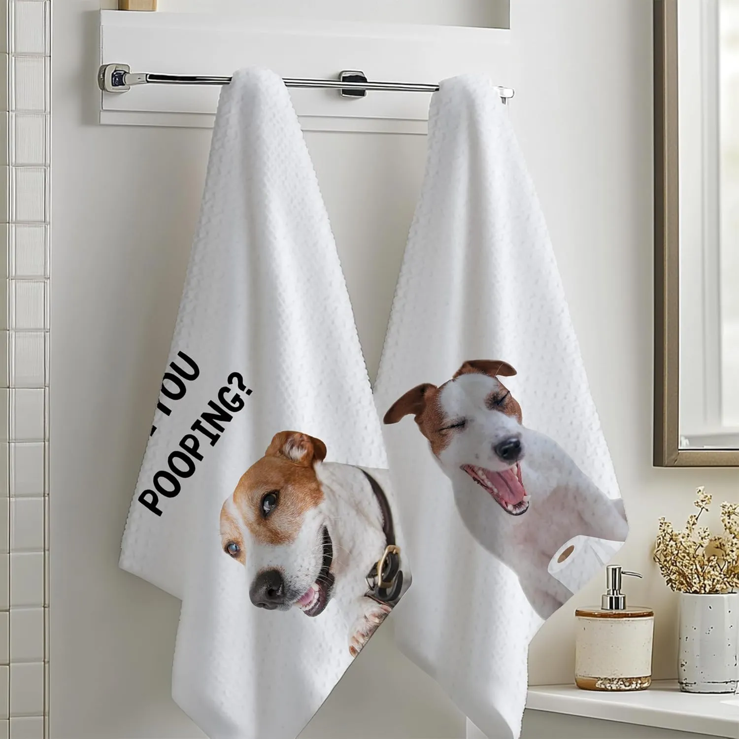 Jack Russell Terrier Hand Towels for Bathroom Set of 2, Jack Russell Terrier Bathroom Hand Towels, are You Pooping Sign, Dog Bathroom Decor, Jack Russell Terrier Gifts, 16x24 Inch