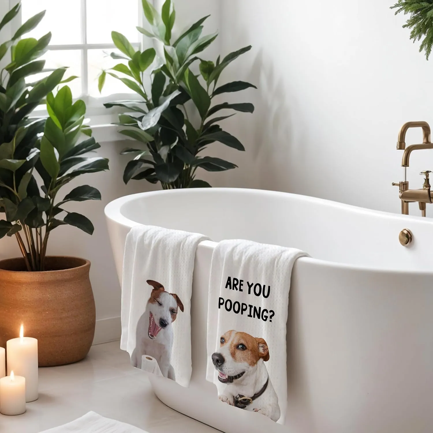 Jack Russell Terrier Hand Towels for Bathroom Set of 2, Jack Russell Terrier Bathroom Hand Towels, are You Pooping Sign, Dog Bathroom Decor, Jack Russell Terrier Gifts, 16x24 Inch